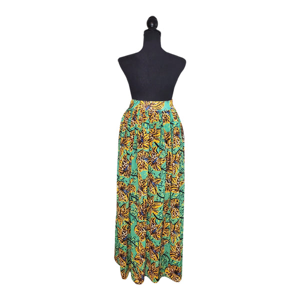 Green Floral Chiffon Long Skirt