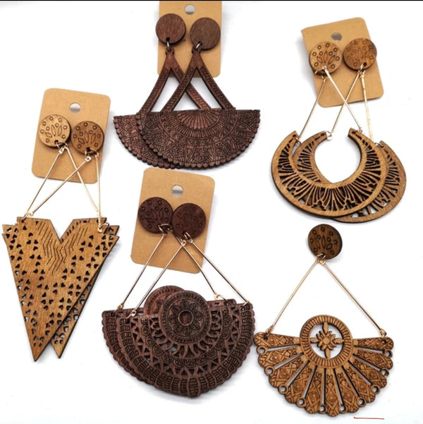 African Drop Wood Earrings - OJ Styles and Accessories